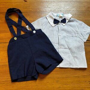 Prince Wear 90s vintage blue white boys collar shirt short overalls set SIZE 3T